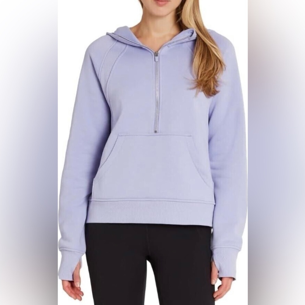 Danskin Lavender Mixed Rib Half-Zip Hoodie with Thumbholes Size Small